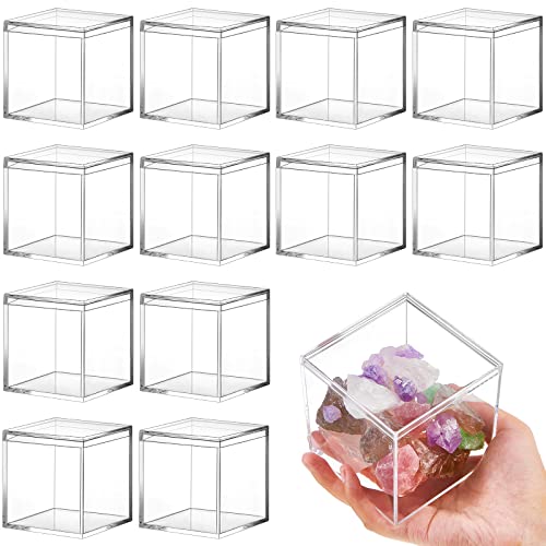 Image of Juexica 12 Pcs Clear Acrylic Boxes with Lid,Square,4 x 4 x 4 | Clear Plastic Boxes with Lids for Organizing and Displaying Jewelry, Candy, Crystals, Crafts, Party Favors and Collectibles