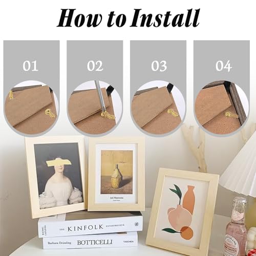 Image of Bonsicoky 100 Pack Metal Picture Frames Turn Button Fasteners with 100 Pieces Screws - Frame Picture Hardware Backing Clips for Hanging Pictures, Photos - Gold