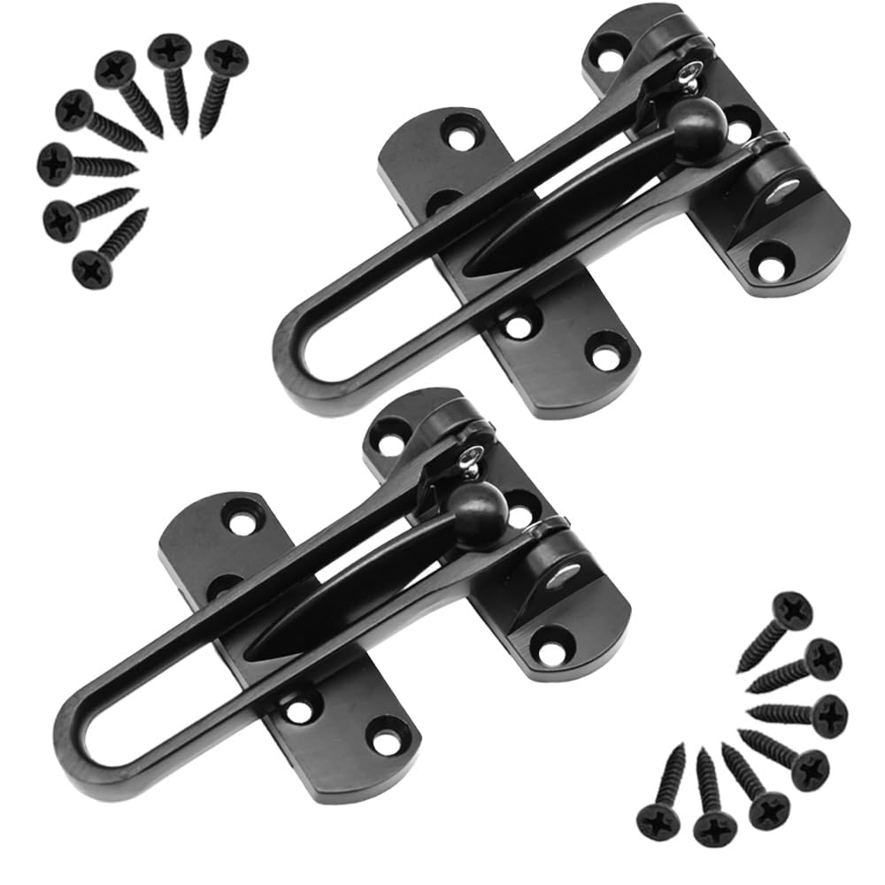 Yosawo Black 2 Pcs Door Lock Latch,Home Security Door Lock, Swing Bar Door Lock,Safety Childproof Reinforcement Door Stopper,Hotel Door Latches With Screws（Black/Sy）