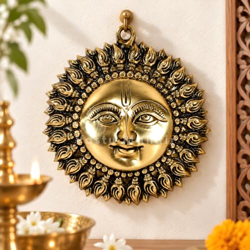 Image of Solid Brass Sun Face Wall Idol, Vastu Remedy (6 Inch, 750 g)