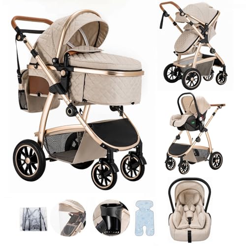 Lnhcrbs Passeggino 3 in 1 con Seggiolino Auto, Passeggino Leggero con Maniglia di Spinta Regolabile in Altezza,...
