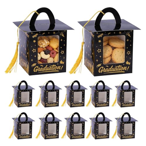 Zyntora Boîte À Bonnets De Diplôme,Porte-Friandises 12 Pièces Avec Glands | Porte-Cupcakes Pour Fête De Diplôme Avec Fenêtre Transparente,Pour Étudiants De Université