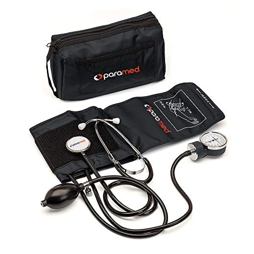 PARAMED Aneroid Sphygmomanometer with Stethoscope – Manual Blood Pressure Cuff with Universal Cuff 8.7-16.5" and D-Ring – Carrying Case in The kit – Black