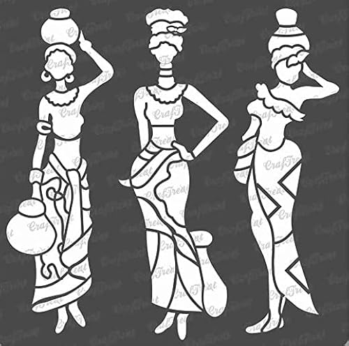 CrafTreat African Tribal Stencils for Crafts Reusable Vintage - Pose with Pot 2 - Size: 12X12 Inches - Tribal Pattern Stencil for Furniture Painting - African Stencils for Painting on Concrete Cover