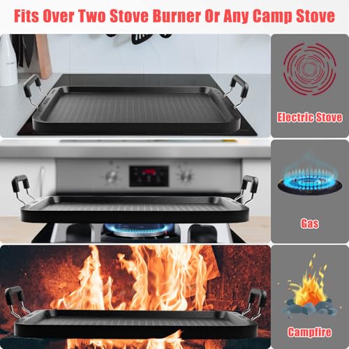 Image of Vayepro Stove Top Griddle, 22 Inch 2 Burner Large Grill Pan for Stove Top, Non-Stick Aluminum with Handles, Indoor Outdoor Cooking /Camping