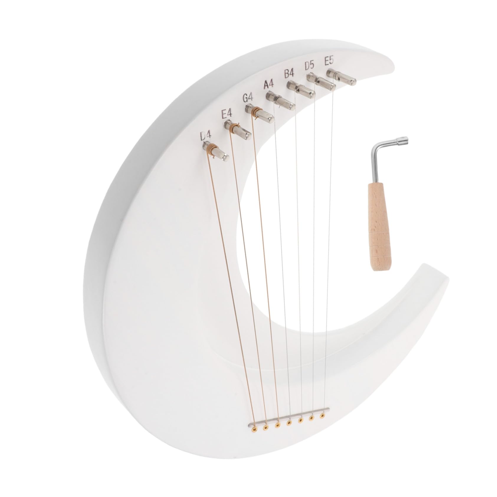 Mini Harpe-lyre à Cordes Forme de Lune Instrument à Cordes Bois Portable avec Clé Accordage pour Débutants