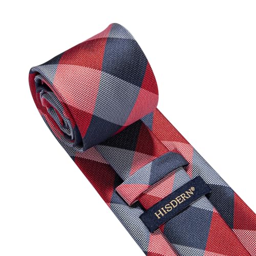 Image of HISDERN Ties for Men Plaid Checkered Tie with Pocket Square Woven Business Formal Necktie Handkerchief Set Wedding Party