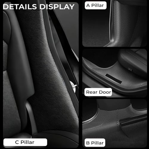 Image of 8Pcs Door Sill Protector and 2Pcs Center Console Anti-Kick Pads for Tesla Model Y Juniper 2025 2026 Front and Rear Door Pedal Kick Protection Carbon Fiber Friction Resistant Interior Accessories