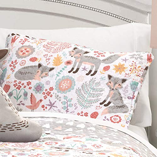 Lush Decor Pixie Fox Reversible 4 Piece Bedding Gray/Pink-Full/Queen Quilt Set, Gray & Pink #TOP2