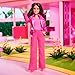 Barbie The Movie Doll, Gloria Collectible Wearing Three-Piece Pink Power Pantsuit with Strappy Heels & Golden Earrings
