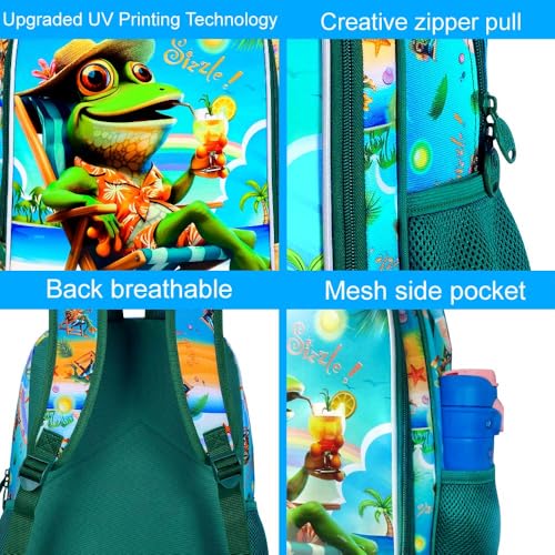 Image of 3Pcs Kids Backpack for Boys, 16 inch Frog Kindergarten Preschool Elementary Bookbag Set, School Backpacks with Lunch Box(Green)