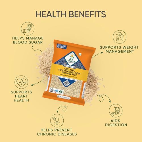 Image of 24 Mantra Organic Sonamasuri Unpolished Rice Brown /Brown Chawal - 5 Kg | Pack of 3 | 100% Organic | Chemical Free & Pesticides Free