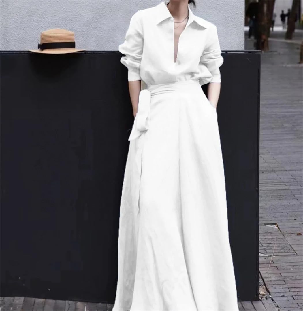 Women's Skirt Suit Solid Linen Maxi Length Skirt Two Piece Set for Breathable and Comfortable Casual Wear