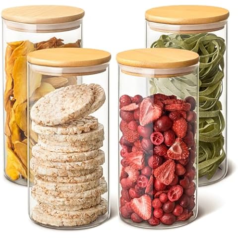 Praknu 4-Pack Airtight Glass Storage Jars Cover