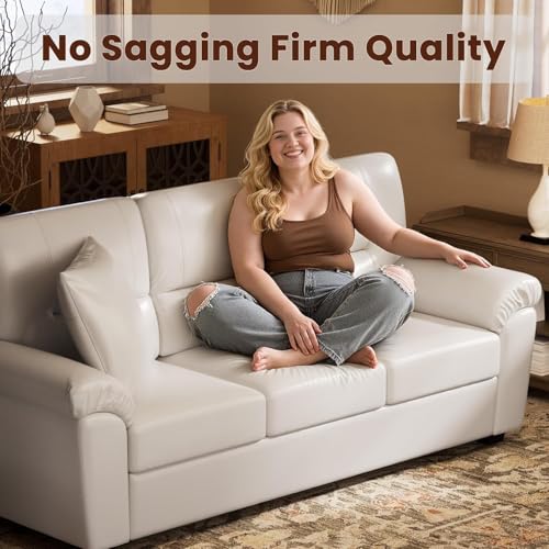Image of Anderson 3+2 Seater Sofa Set | Sectional Sofa 5 Seater 3 Plus 2 | 5 Seater Leather Sofa for Living Room Office | Leather Sofa Set 5 Seater | Leatherette Sofa Cream Color
