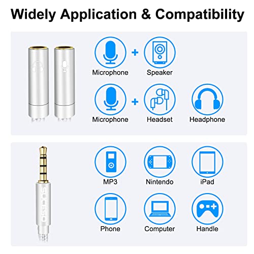 SUCESO Headphone Mic Splitter Adapter 3.5mm Stereo Audio Y Splitter Male to 2 Female Audio Microphone Y Aux Jack Cable Compatible with PS4,PC,Xbox,Laptop,Gaming Headset,Phone,External Mic-35cm(Silver) - Image 3