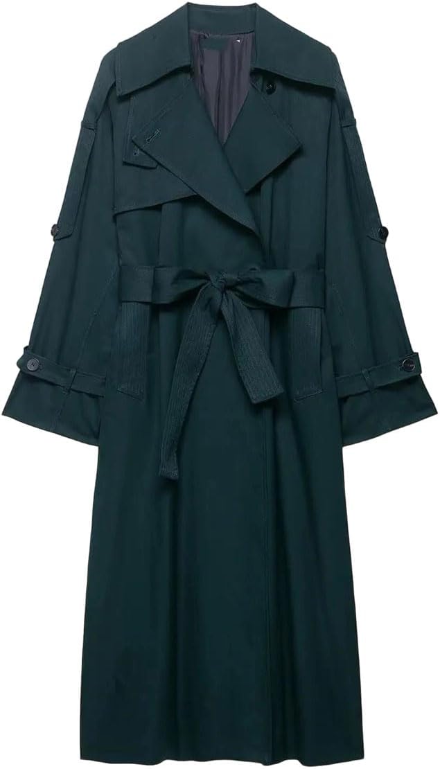 Women's Trench Coat Women's Loose Long Sleeved Mid Length Loose Long Trench Coat