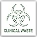 1 x selbstklebender Aufkleber "Clinical Waste" mit Biogefährdungs-Symbol, Recycling-Logo, Mülleimer, Baumwolle, Knospen, Spritzen, Pflaster, Nadeln, Pakete, Verpackungen, Müll, außen, Anwendung