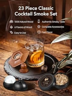 23Pcs Whiskey Smoker Kit with Torch-12 Wood Chips, Ice Ball Mold, Cocktail Smoker Infuser Kit, Old Fashioned Drink Smoker Kit, Birthday Bourbon Whiskey Gifts for Men,Dad,Him, Valentine's Day Gifts
