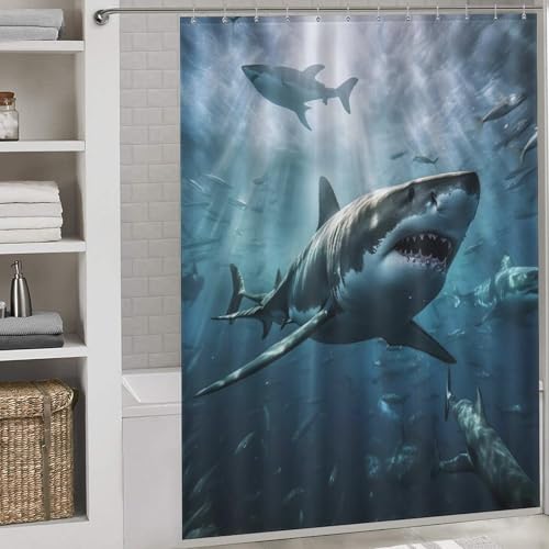Rideau de douche requin en polyester haute qualité, textile résistant et lavable