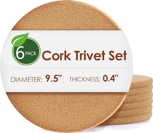 Image of 6 Pack Extra Large Cork Trivet, 9.5 Inch High-Density Thick CorkTrivets for Hot Dishes, Heat Resistant Cork Trivets for Hot Pots and Pans Kitchen, Countertop Wooden Table, Coasters