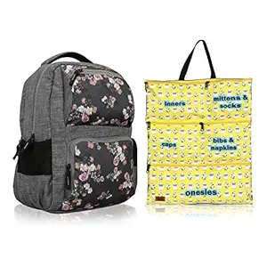 Lost & Found Grey Floral Printed Waterproof Diaper Backpack with Pink Organizer