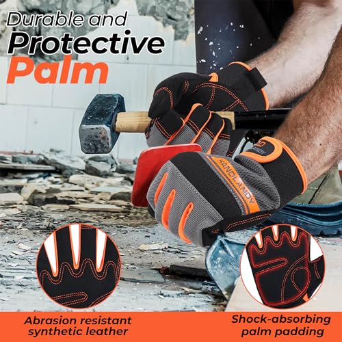 Image of HANDLANDY Touchscreen Work Gloves for Men and Women, Utility Working Glove for Yardwork Gardening, Breathable Mechanic Gloves