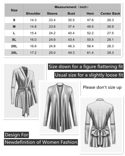 Acevog Women's Classic Long Sleeve Asymmetric Open Front Lightweight Soft Drape Cardigan, Black, Large #TOP5