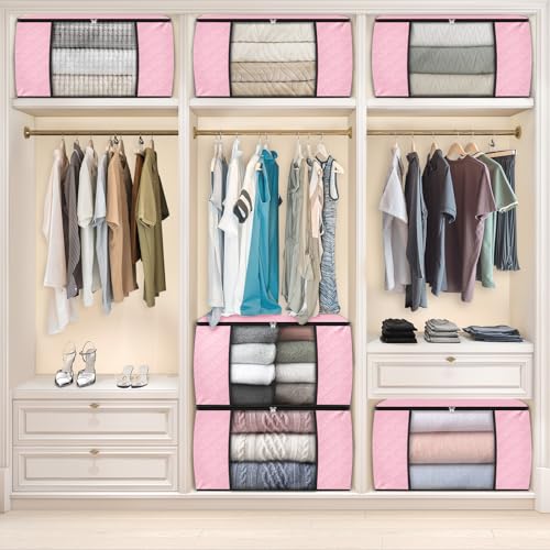 Image of Fab totes 10 Pack Clothes Storage, Foldable Thick Fabric Blanket Storage Bags, Containers for Organizing Bedroom, Closet, Clothing, Comforter, Organization with Handle,Pink