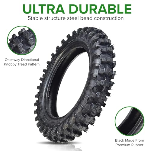 Image of AlveyTech 3.00-10 Tube and Tire Kit for Dirt Bikes (Single) - Replacement Bundle for Coolster, Baja, Pit Pocket Mini Bike, Directional Knobby Tread, Pneumatic Rubber Tires, 2-Wheeler Accessories