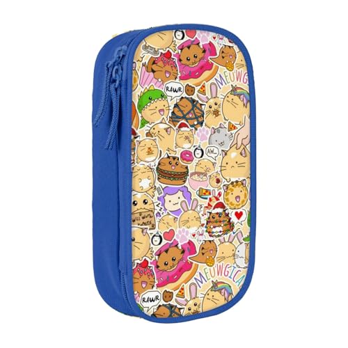 猫ペンケース 筆箱 文具ケース おしゃれ 筆袋 鉛筆ケース 鉛筆のサック 中高校生 軽量 収納バッグ 学生 子供 誕生日 入学ギフト 大容量 ダブルレイヤーBlue