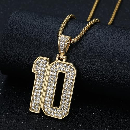 Bling Number 10 Pendant Necklaces Hip Hop Necklace Stainless Steel Vacuum Gold Plated Number 10 Necklace3
