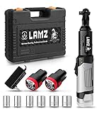 Electric Cordless Ratchet Wrench 3/8 - LAMZ Battery Ratchet Wrench Set 45Ft-Lbs 300RPM w/ 2-Pack 2.0Ah 16.8V Li-Ion Batteries, 60-Min Fast Charger & 6 Sockets, Tight Spaces Car Motor Auto Repairing