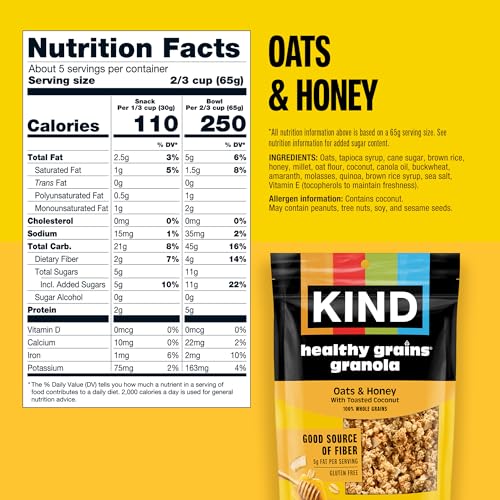 Kind Healthy Grains Granola Variety Pack, Gluten Free, Healthy Snack Mix, Peanut Butter, Cinnamon Oat, Oats & Honey, 5-10g Protein, 11oz, 3 Count - image 3