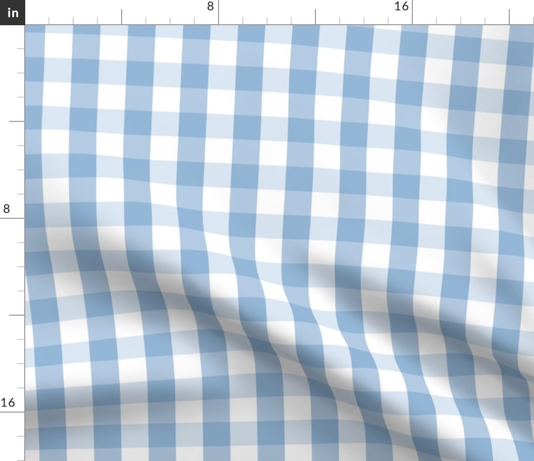 Spoonflower Fabric - Pastel Blue Gingham Country Gingham Light Check Cowboy White Plaid Printed on Petal Cotton Fabric Fat Quarter - Sewing Quilting Apparel Crafts Decor