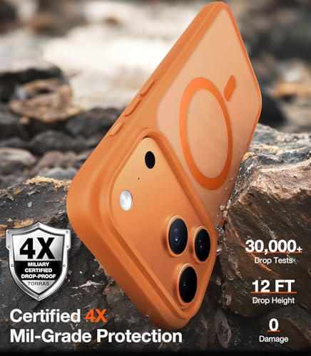 Image of TORRAS Magnetic Shockproof for iPhone 17 Pro Case, Camera Control | Fit for MagSafe, Military Grade Protection, Translucent Slim Case for iPhone 17 Pro Phone Case Anti Fingerprint Cosmic Orange