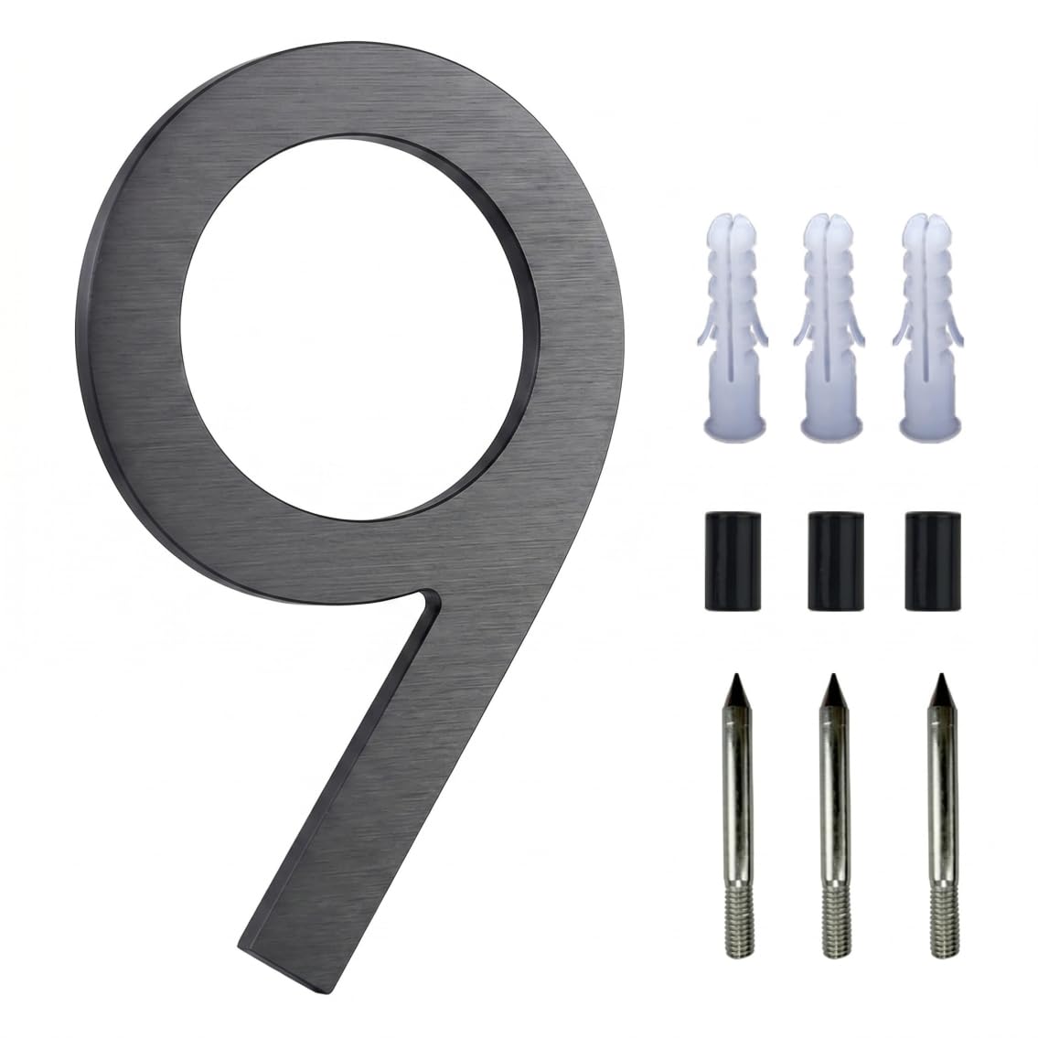 Xdyyjrasa 9 Floating House Number - Aluminum Outdoor House Numbers With Accessories, 5 Inch Black Mailbox & Address Number(9)