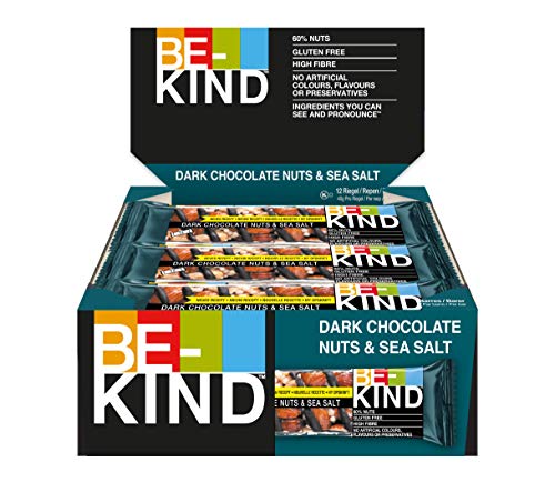 بي كايند، شوكولاتة داكنة ومكسرات وملح البحر، عبوة من 12 قطع، 40 غرام، خالية من الغلوتين، غنية بالألياف، مصدر للبروتين، خالية من المواد الحافظة والألوان والنكهات الاصطناعية