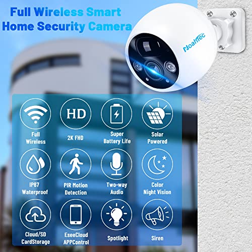 Noahtec Home Security Cameras Wireless Outdoor, 2K 2-Cam Kits Wireless Security Camera System Solar/Battery Power, 180-Day Battery Life, 64Gb Sd Card, Ip67 Waterproof, 2-Way Audio, Color Night Vision #TOP2