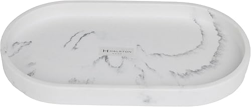 Bandeja H Halston, bandeja de baratijas con diseño de mármol blanco para encimera de baño, decoración del hogar, organizador de almacenamiento de