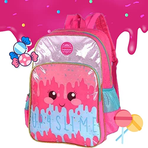 Mochila Infantil Feminina Impermeável Bolsa Escolar De Costas Menina Reforçada Média Slime Colorida