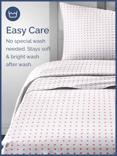 Image of Kids King Size Red Hearts Bed Sheets - 4 Piece Kids Red Hearts Sheet Set | Red Hearts Themed Bedding, Ultra-Soft, Cute & Cozy, Breathable & Machine Washable, Bed Set for Boys, Girls & Teens & Cooling
