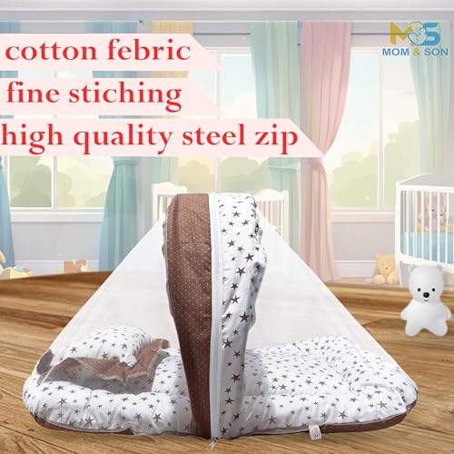 Image of CUSTOMARY New Born Baby Sleeping Bag, Baby Mosquito Net, Reversible Round Bed Tub and Gadda Bedding Set for 0-6 Months Pack of 4
