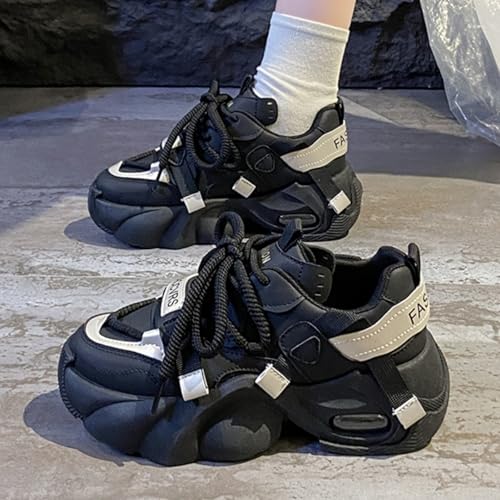 Womens Fashion Leather Lace Up Platform Sneakers Casual Breathable Round Toe Chunky Walking Shoes for Daily Driving Work2