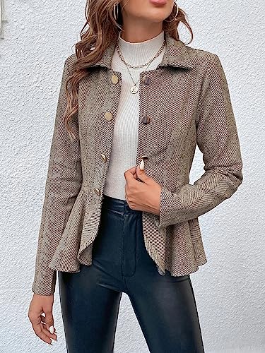 utcoco Womens 2024 Fall Peplum Blazer Business Casual Work Office Double Breasted Open Front Cropped Blazer Jacket4