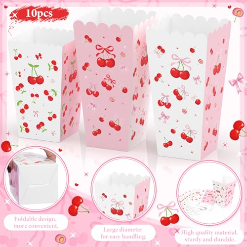 Image of K KUMEED 20 PCS Cherry Party Supplies,Cherry Popcorn Favor Boxes,Summer Fruit Cute Cherry Birthday Decorations Popcorn Bowls Popcorn Buckets Popcorn Bags for Baby Shower Daily Holiday (Medium)