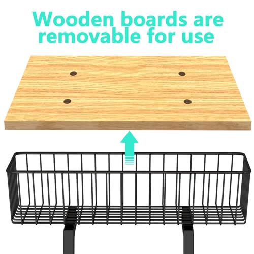 image for Simple Trending Towel Rack for Bathroom with Wood Shelf Basket, Wall M
