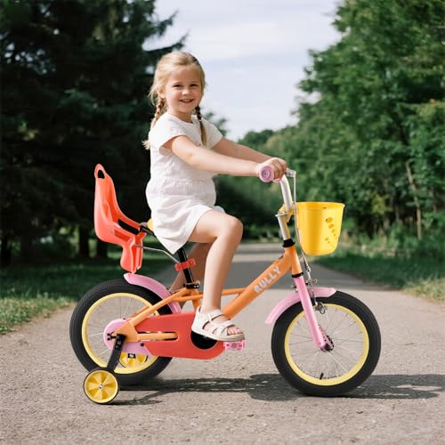 Image of RULLY 12 14 16 Inch Kids Bike for 2-7 Years Girls 33-53 Inch Tall, Toddler Bicycle with Training Wheels & Coaster Brake, Rainbow Bike, Macarons