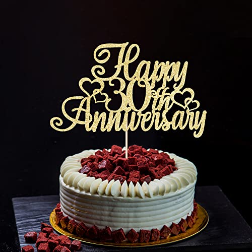Arokippry Happy 30Th Anniversary Cake Topper，For 30Th Wedding Anniversary / 30Th Anniversary Party，Birthday Party Decorations Golden Flash (30) #TOP6
