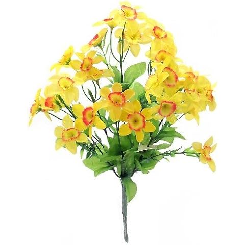 2 x Artificial Silk Bright Yellow Mini Daffodil Bush with Leaves 18 Flower Heads each - grave home spring flowers by A1-Homes Cover